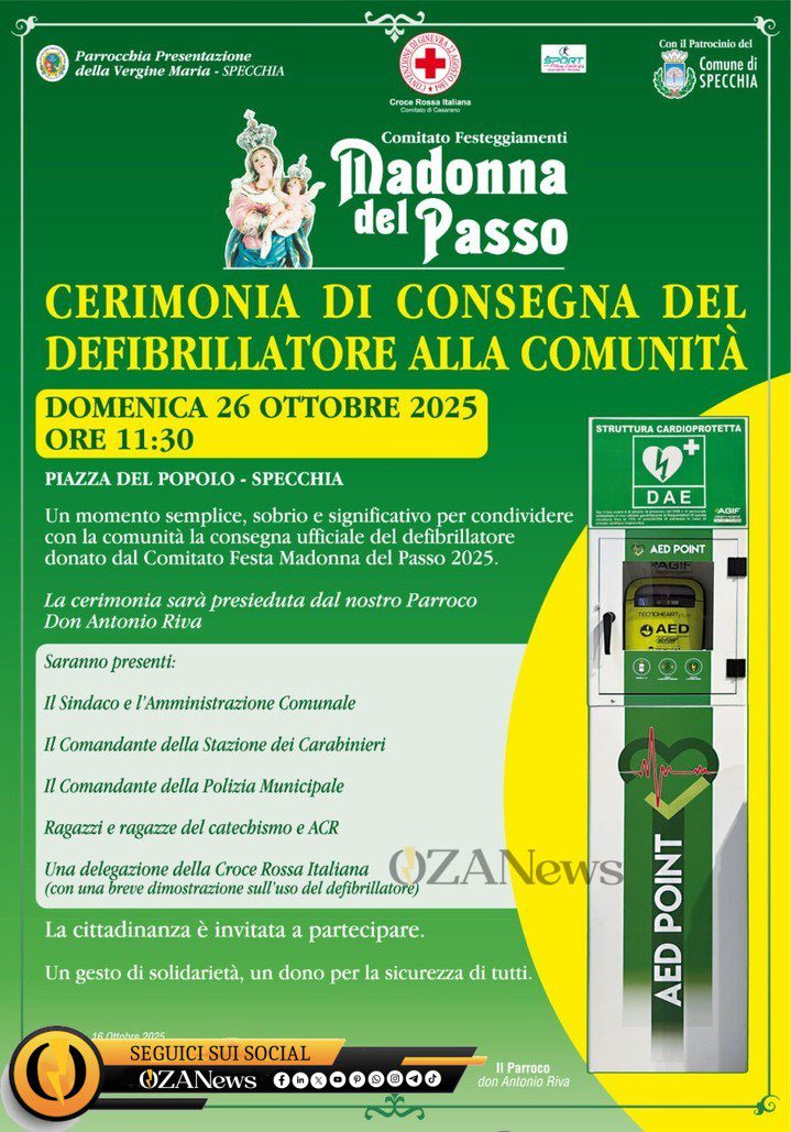 Specchia si prende cura del suo futuro! 💚 Ora la comunità ha un nuovo defibrillatore grazie alla generosità del Comitato Festa Madonna del Passo. Un piccolo gesto che significa grande sicurezza per tutti! Siamo fieri di vivere in un paese che mette il cuore al primo posto 💓

.

.

.

.

.

.

.

.

.

.

#Specchia #cuore #defibrillatore #prevenzione #salute #sicurezza #insiemesipuò #volontariato #comunità #orgoglioitaliano #solidarietà #lifestyleitaliano #italia #igersitalia #igerssalento #newsitalia #viralpost #benessere #protezione #paesiitaliani #instadaily #buonenotizie #sos #instagood #instalike