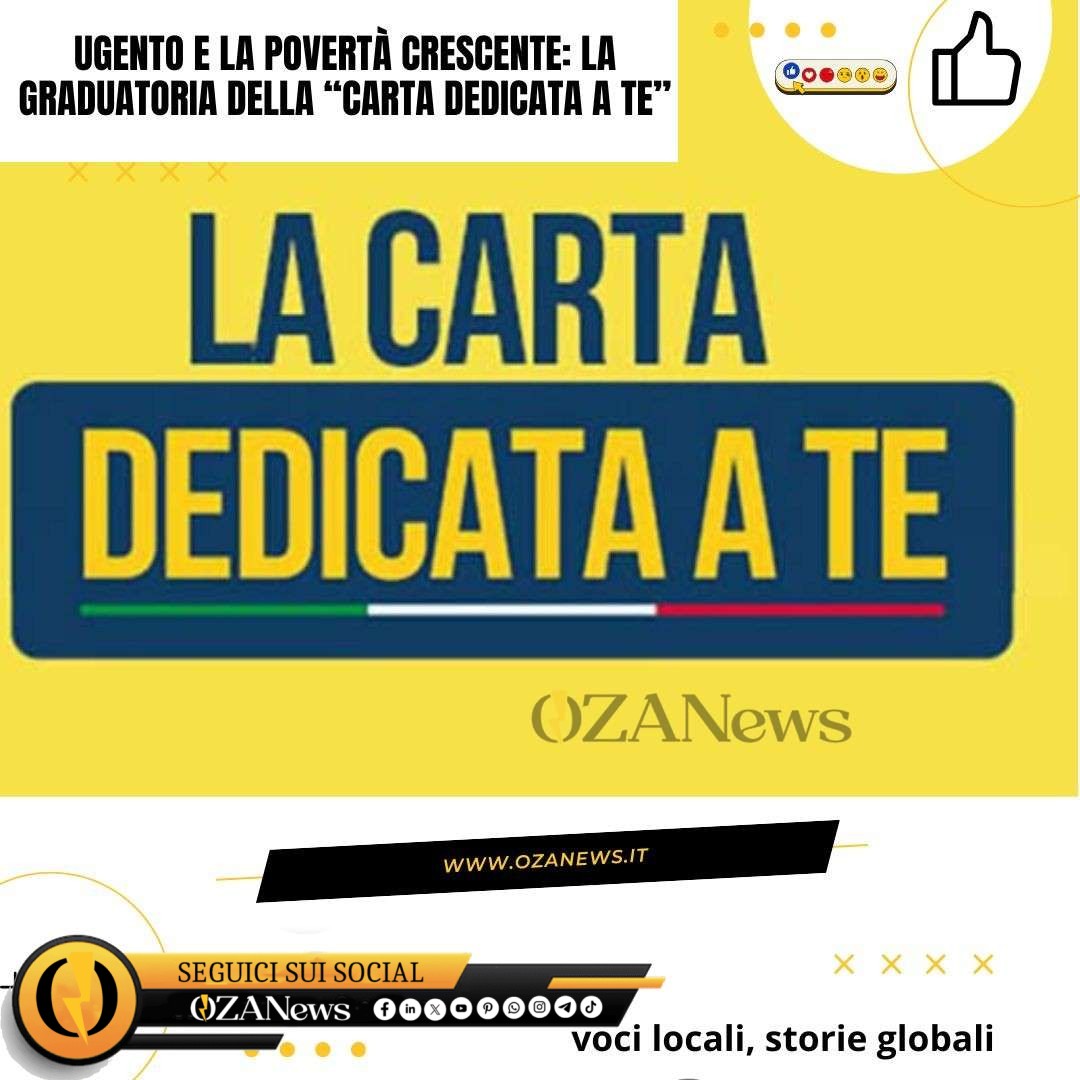 𝐔𝐠𝐞𝐧𝐭𝐨, 𝐥𝐚 𝐠𝐫𝐚𝐝𝐮𝐚𝐭𝐨𝐫𝐢𝐚 𝐝𝐞𝐥𝐥𝐚 "𝐂𝐚𝐫𝐭𝐚 𝐝𝐞𝐝𝐢𝐜𝐚𝐭𝐚 𝐚 𝐭𝐞" 𝐫𝐞𝐯𝐞𝐥𝐚 𝐮𝐧𝐚 𝐯𝐞𝐫𝐢𝐭𝐚̀ 𝐬𝐜𝐨𝐦𝐨𝐝𝐚.

𝟓𝟓𝟏 𝐟𝐚𝐦𝐢𝐠𝐥𝐢𝐞 𝐢𝐧 𝐝𝐢𝐟𝐟𝐢𝐜𝐨𝐥𝐭𝐚̀. 

Non sono solo numeri. Sono persone. Sono giovani che se ne vanno. Sono imprese che chiudono. È un territorio che respira sempre più fatica.

Servono 𝐬𝐨𝐥𝐮𝐳𝐢𝐨𝐧𝐢 𝐯𝐞𝐫𝐞, non promesse. Servono 𝐚𝐳𝐢𝐨𝐧𝐢 𝐜𝐨𝐧𝐜𝐫𝐞𝐭𝐞, non annunci.

La nostra terra merita di più. 🔴

.
.
.
.
.
.
.
.
.
.

#Ugento #Salento #Povertà #CrisiSociale #Italia #Amministrazione #Territorio #GiovaniInFuga #EconomiaLocale #SocialPolicy #InchiestaGiornalistica #DestinoDelSud #PoliticheSociali #CrisiEconomica #VoceDelPopolo #StoriediVita #ComuniInDifficoltà #Sostenibilità #CambioSociale #Denuncia #ItaliaReale #VarialliDelSud #FattiDiFondo