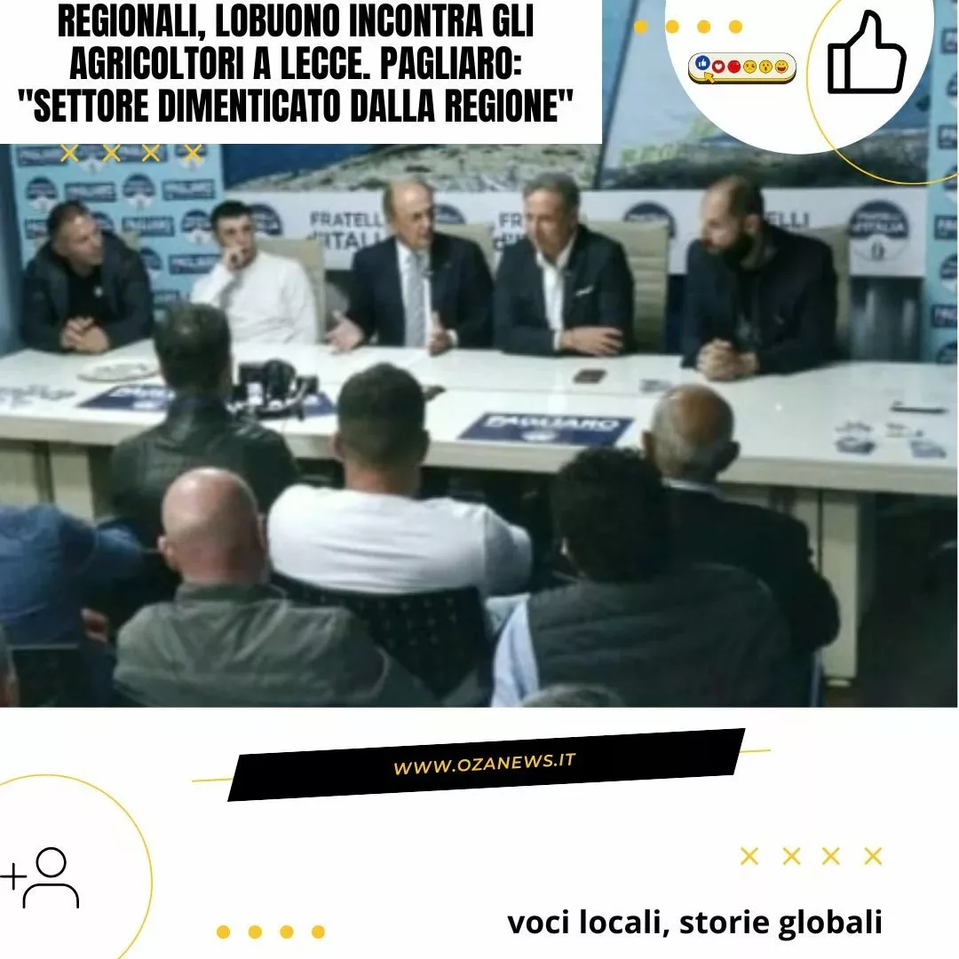 🌾 **Agricoltura al centro della campagna elettorale**

A Lecce un momento cruciale: Luigi Lobuono, candidato presidente del centrodestra, incontra gli agricoltori salentini per ascoltare le loro esigenze. Cinque anni di abbandono del settore agricolo richiedono risposte concrete e immediate.

Paolo Pagliaro di Fratelli d'Italia ha organizzato questo importante confronto, denunciando una gestione regionale che ha tradito le aspettative del comparto agricolo.

Le priorità sono chiare:
✓ Lotta alla Xylella
✓ Emergenza idrica
✓ Reimpianti colturali
✓ Ristrutturazione delle infrastrutture idrauliche

Un incontro che dimostra l'impegno verso chi lavora la terra e produce ricchezza per il nostro territorio. Perché l'agricoltura non è solo economia, è identità.

.
.
.
.
.
.
.
.
.
.

#AgriculturaSalento #Lecce #Puglia #Elezioni2024 #Centrodestra #LuigiLobuono #FratellidItalia #AgriculturaPugliese #Xylella #SosteniamoGliAgricoltori #RuralItaly #TerraDiPuglia #EconomiaRurale #VotiAllagricoltura #CambiamentoPuglia #Regionali2024 #ViralAgriculture #PugliaMerita #IrrigazioneEConservazione #AgriculturaSostenibile