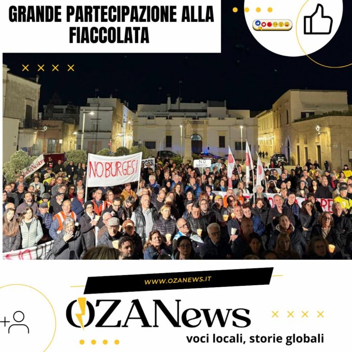 Grande partecipazione alla fiaccolata no burgesi ugento