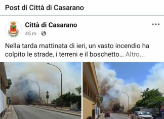 Dopo l’incendio il comunicato del sindaco di Casarano
