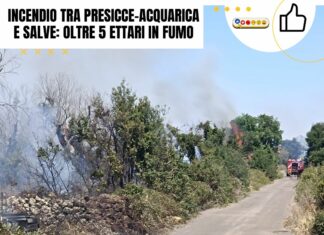 Incendio tra Presicce-Acquarica e Salve: oltre 5 ettari in fumo