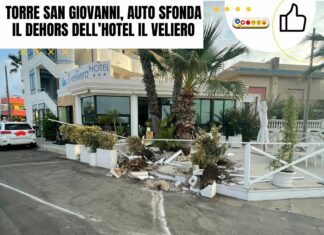 Torre San Giovanni, auto sfonda il dehors dell’hotel Il Veliero
