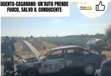 Ugento-Casarano: un’auto prende fuoco, salvo il conducente
