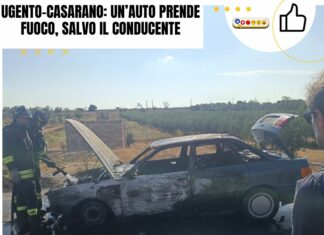 Ugento-Casarano: un’auto prende fuoco, salvo il conducente