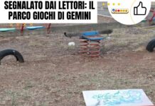 Parco giochi di Gemini tra vetri rotti, sporcizia ed escrementi