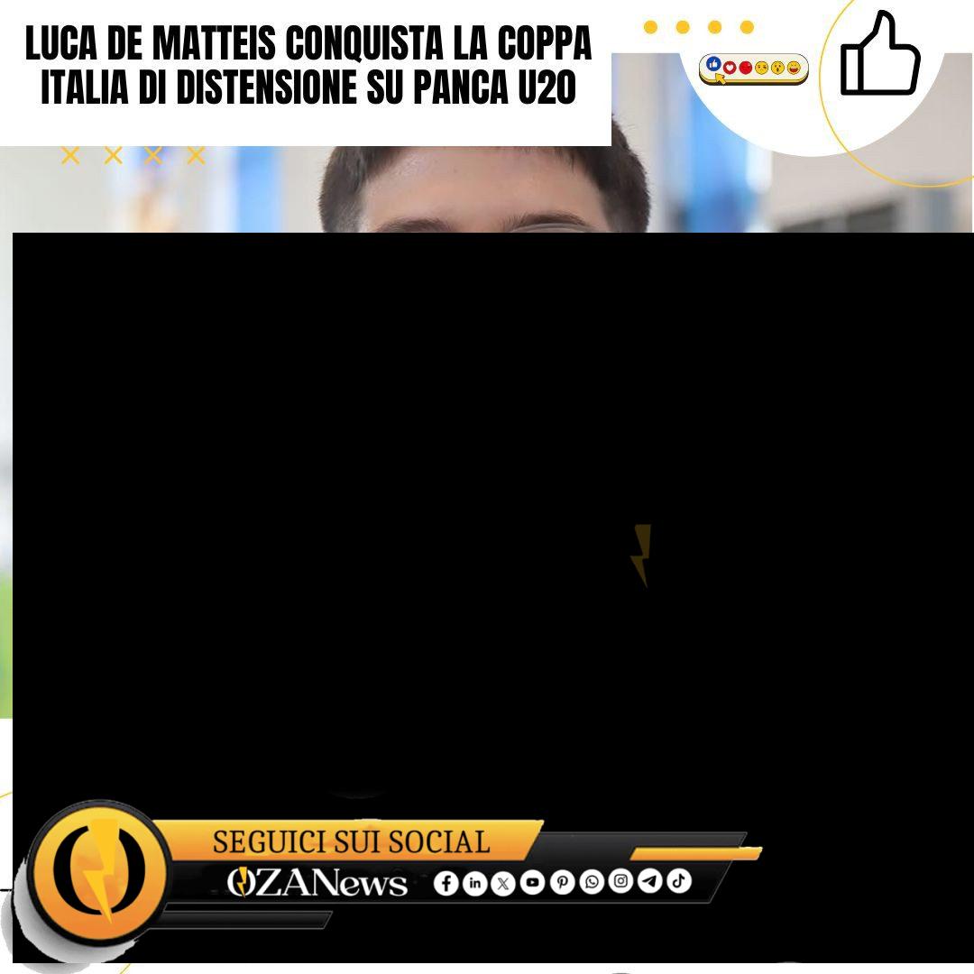 Luca De Matteis conquista la Coppa Italia di Distensione su Panca U20 Luca De Matteis, Coppa Italia Bench Press U20 winner. Italian powerlifter with medal. Sports achievement.