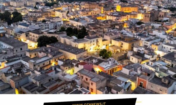 Casarano, Italy, aerial view. Security efforts by Prefecture and police against theft and vandalism.