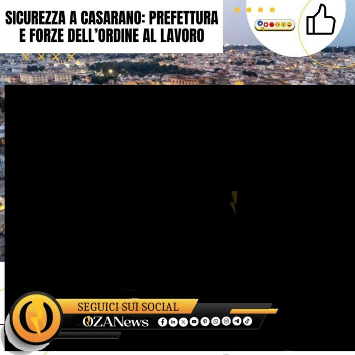 Casarano, Italy, aerial view. Security efforts by Prefecture and police against theft and vandalism.