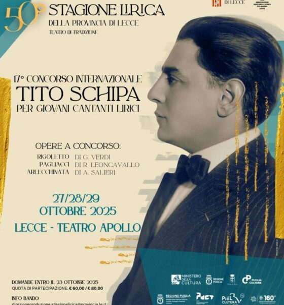 Al via il 17° concorso internazionale Tito Schipa per giovani cantanti lirici: in palio ruoli della Stagione lirica 2025 e premi speciali. C’è tempo fino al 23 ottobre per iscriversi