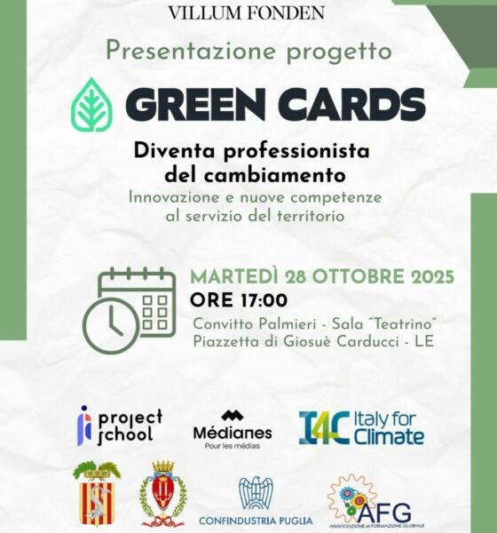 Formazione innovativa, esperienze immersive, tirocini retribuiti e a costo zero per le aziende: arriva “Green Cards”. Appuntamento martedì 28 al Convitto Palmieri