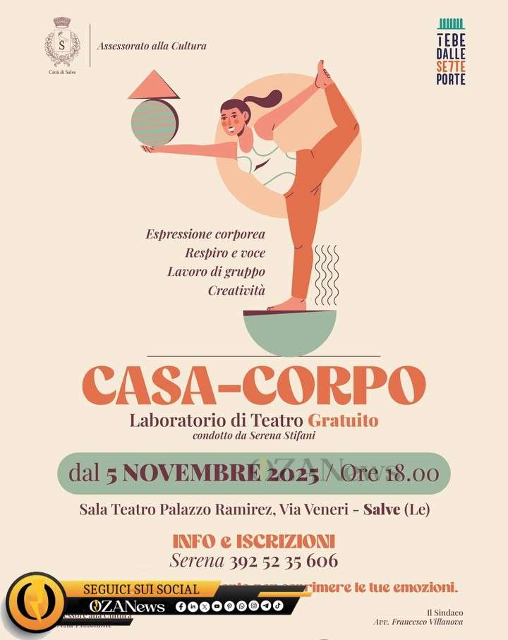 CASA-CORPO: Teatro gratuito a Salve dal 5 novembre
