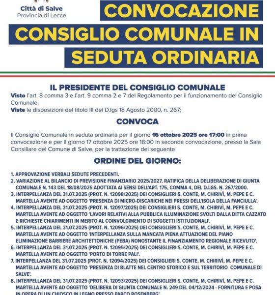 Consiglio comunale straordinario in diretta il 16 ottobre