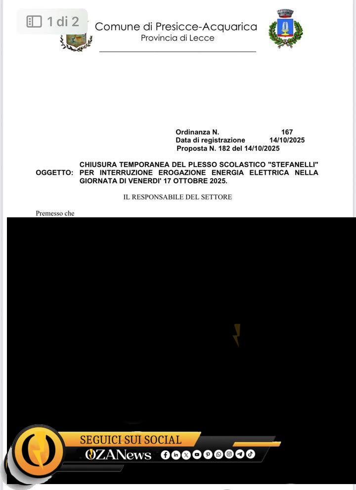 Scuola Stefanelli chiusa il 17 ottobre per blackout elettrico