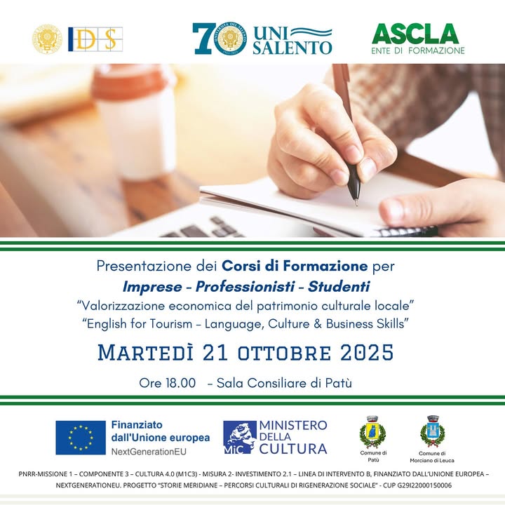 Corsi gratuiti a Patù per cultura e turismo nel Salento