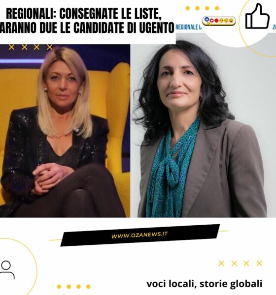 Ugento regional elections: Portraits of two female candidates. Political campaign, local news.