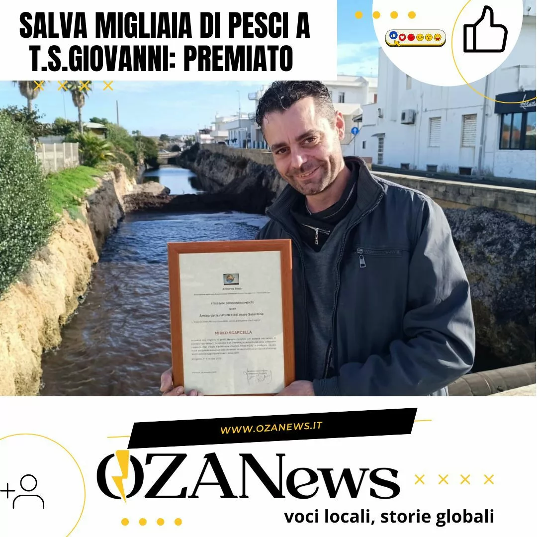 Salva migliaia di pesci a T.s.Giovanni: premiato Mirko Scarcella Eroe salva pesci a Torre San Giovanni