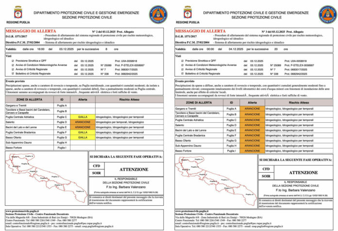 Prorogata allerta meteo arancione in Puglia per rischio idrogeologico. Massima attenzione in tutto il Salento e nelle zone a rischio.