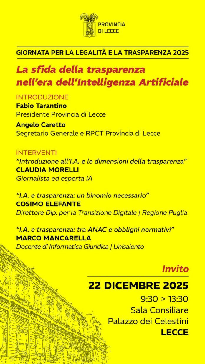 Giornata per la legalità e la trasparenza 2025: in Provincia si parla di Intelligenza Artificiale