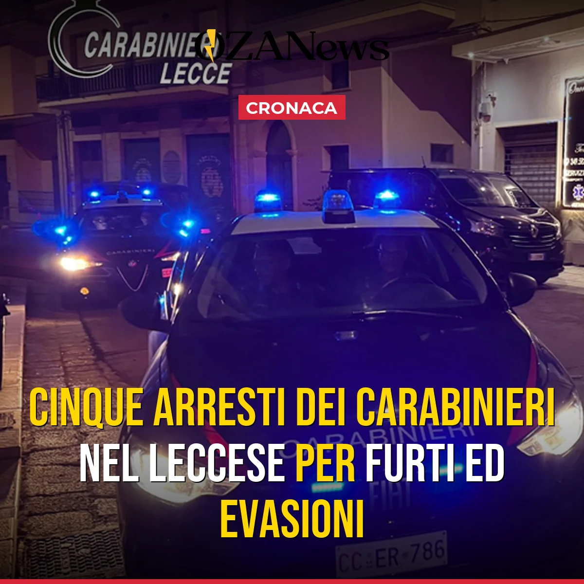 Cinque arresti nel Leccese per reati predatori