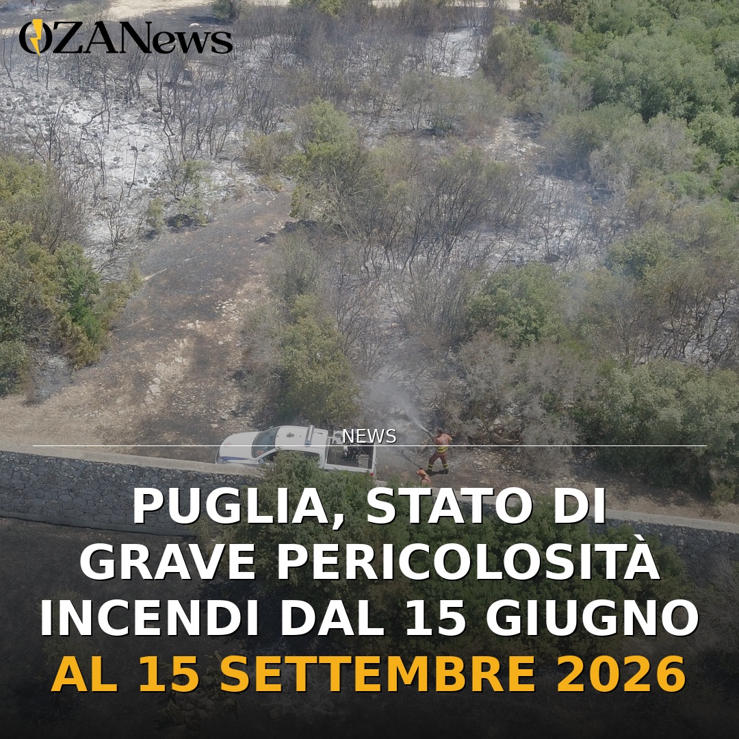 Puglia, stato di grave pericolosità incendi dal 15 Giugno al 15 Settembre 2026