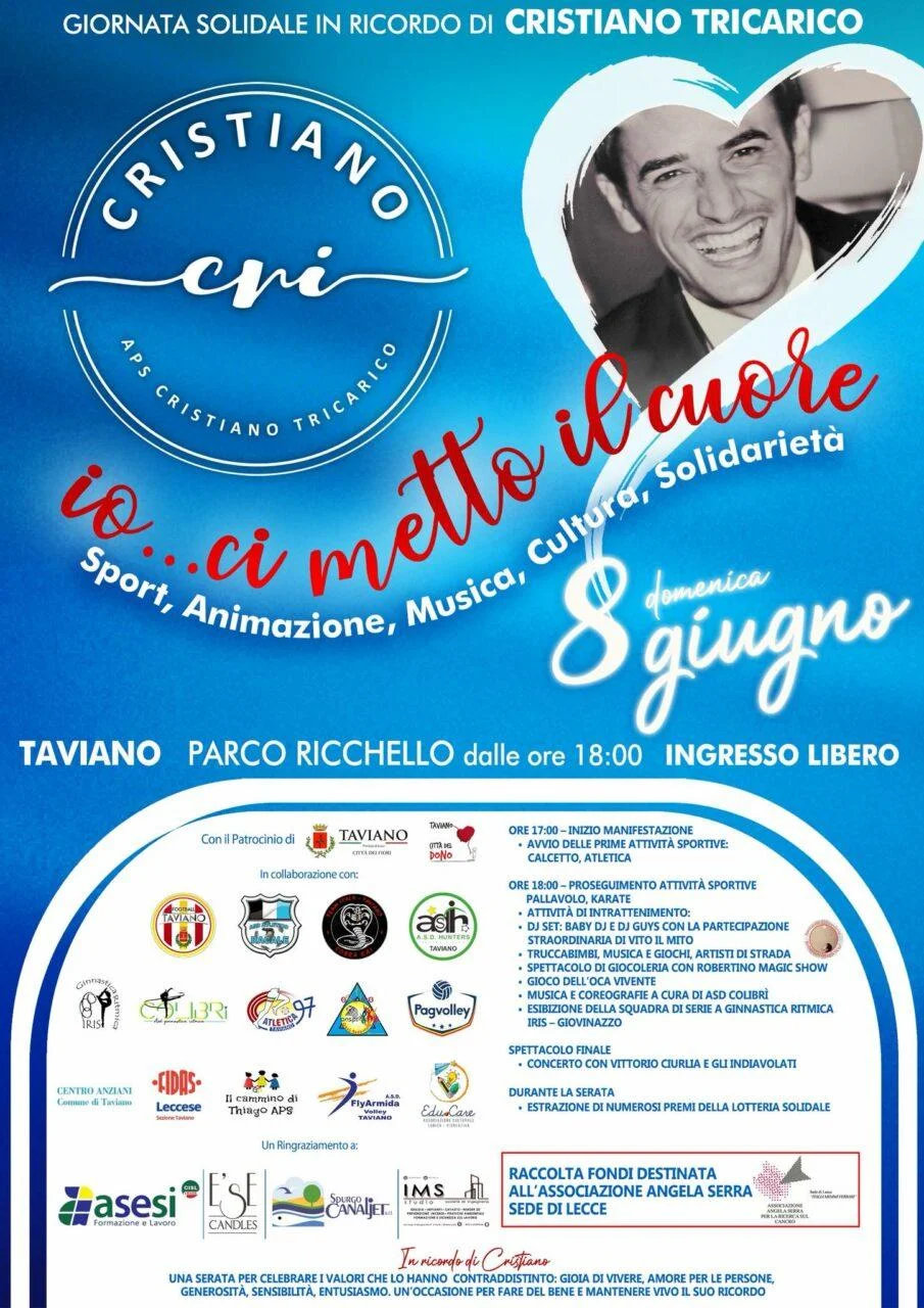 Taviano celebra Cristiano Tricarico con una giornata all’insegna dello sport, della solidarietà e della gioia