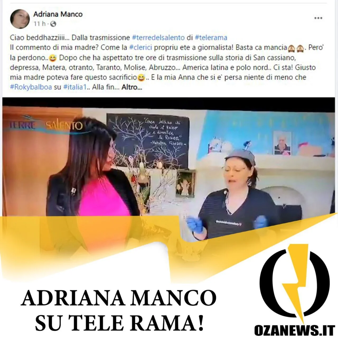 La cucina di Adriana Manco sbarca anche su Tele Rama