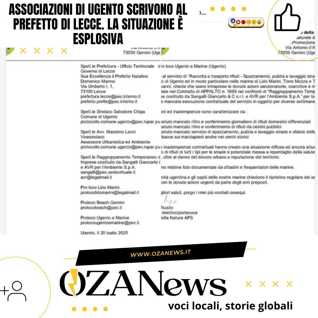 Associazioni di Ugento scrivono al Prefetto di Lecce. La situazione è esplosiva