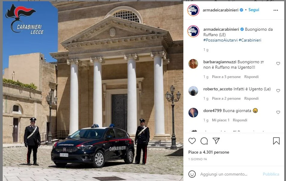 Errore di geolocalizzazione su Instagram dei Carabinieri