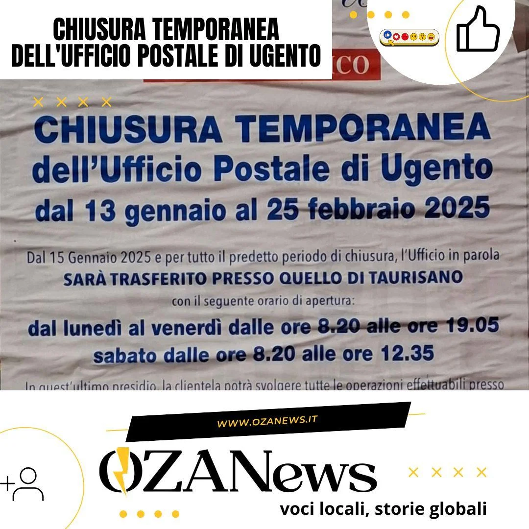 chiusura temporanea dellufficio postale di ugento