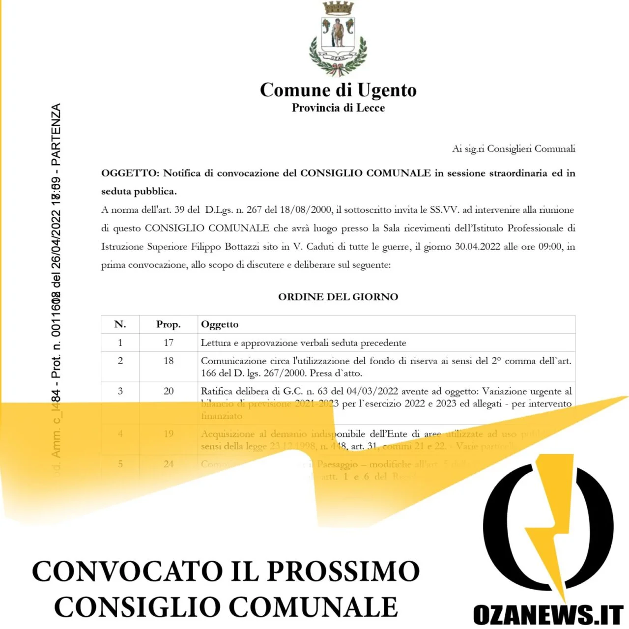 Convocato il prossimo consiglio comunale