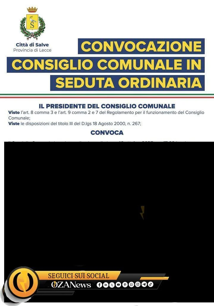 Consiglio comunale straordinario a Salve