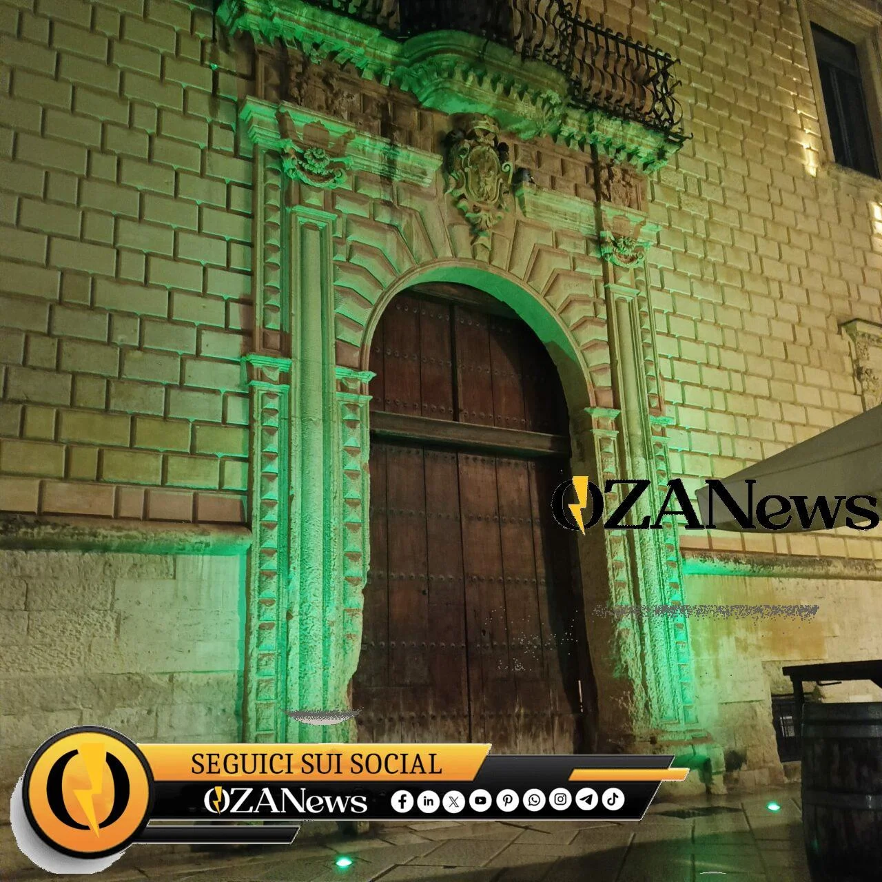 Lecce, Palazzo Adorno si illumina di verde