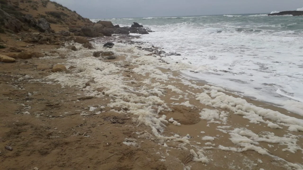 Strana schiuma sulle coste di Torre San Giovanni