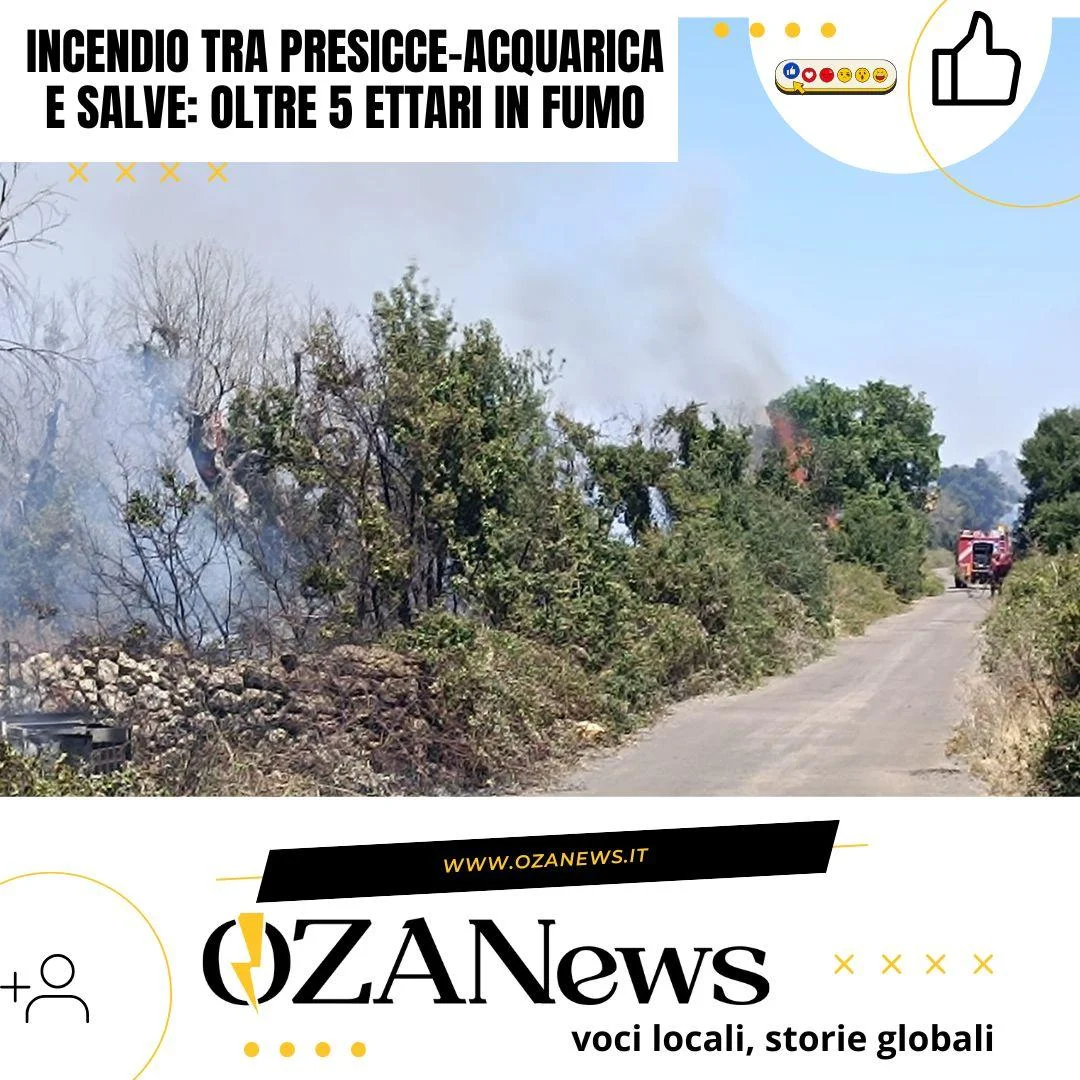 Incendio tra Presicce-Acquarica e Salve: oltre 5 ettari in fumo