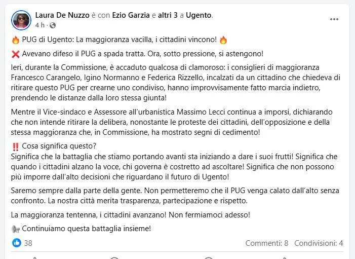 PUG a Ugento: maggioranza in bilico e cittadini sul piede di guerra