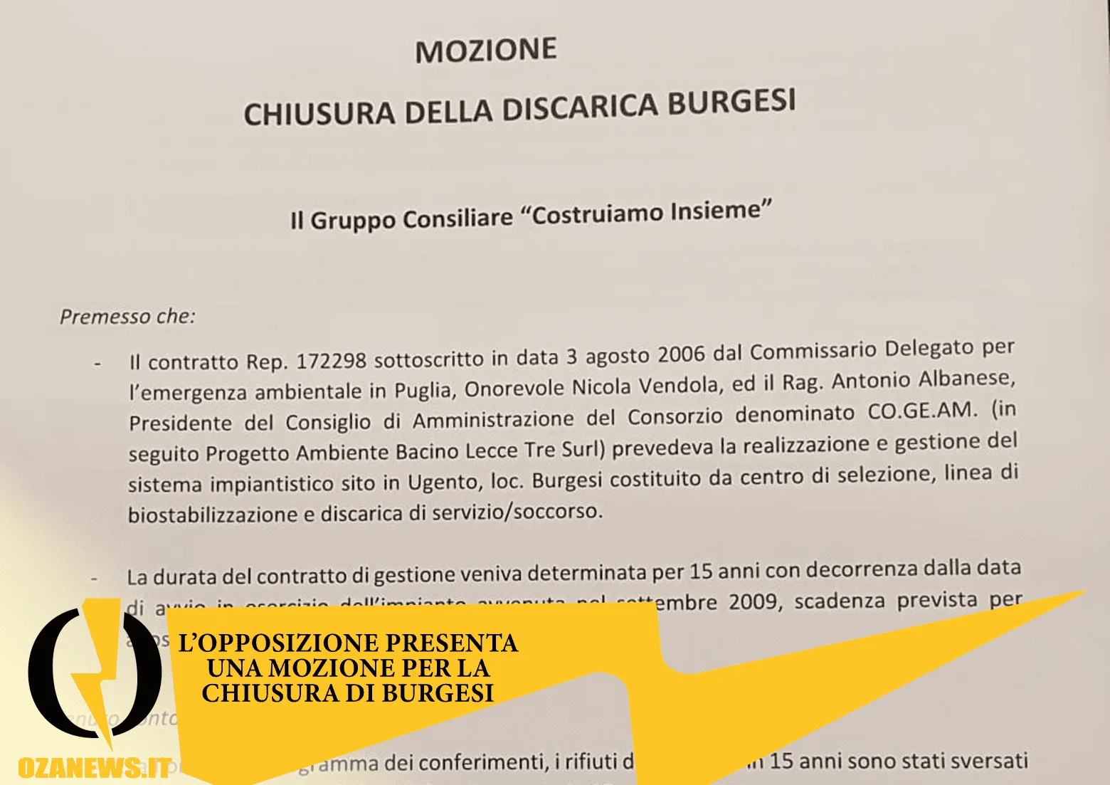 Opposizione di Ugento e la discarica di Burgesi