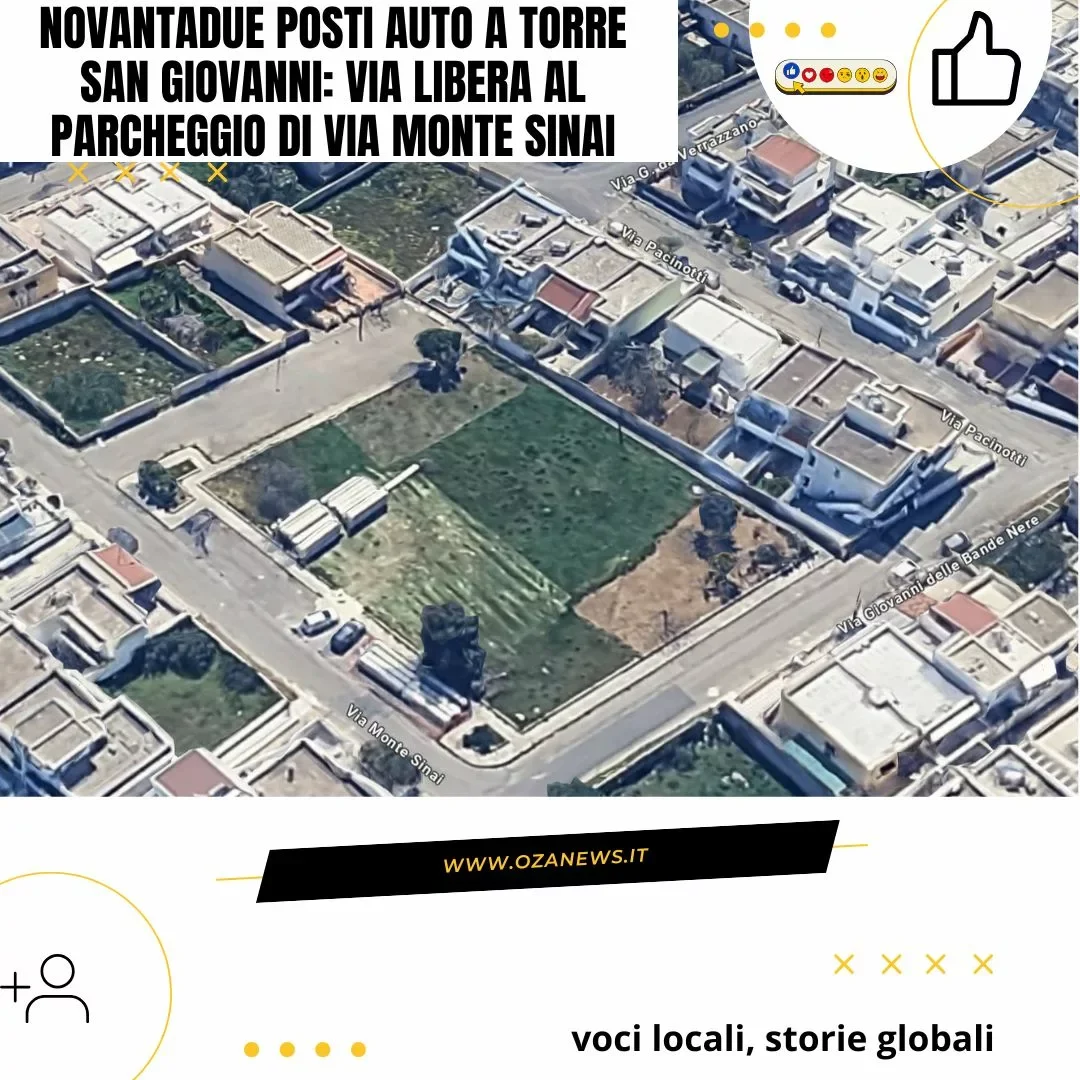 Novantadue posti auto a Torre San Giovanni: via libera al parcheggio di Via Monte Sinai