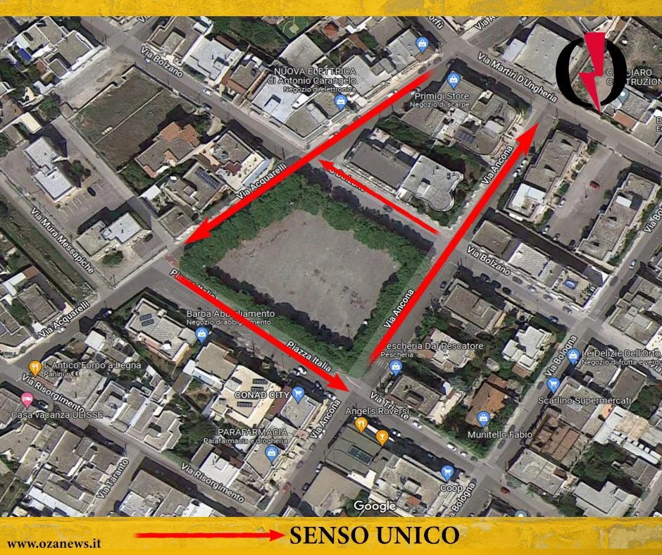 Piazza Italia diventa un&rsquo;enorme rotatoria quadrata