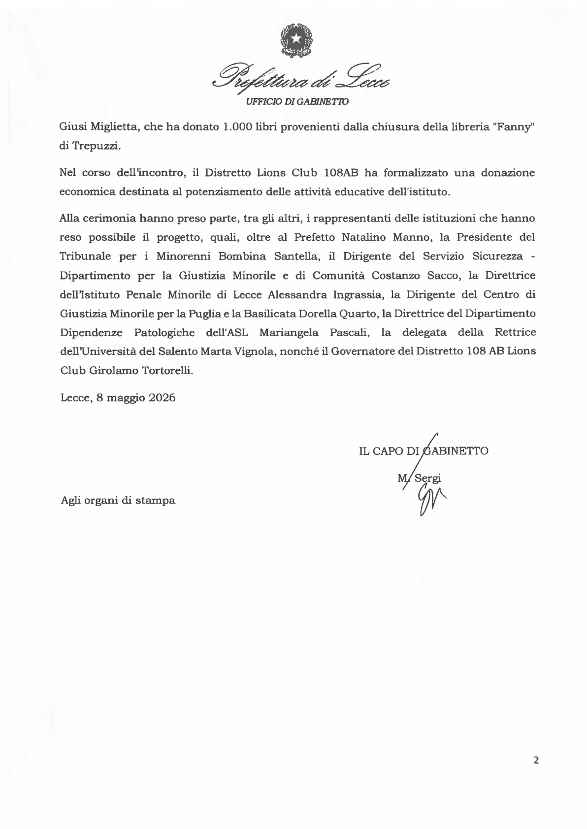 Inaugurata la nuova Biblioteca all'Istituto Penale Minorile di Lecce