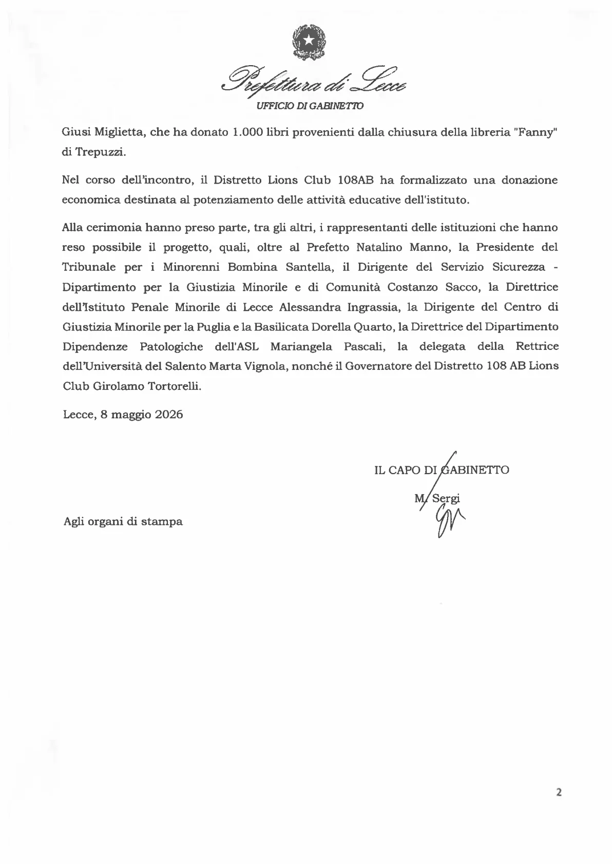 Inaugurata la nuova Biblioteca all'Istituto Penale Minorile di Lecce