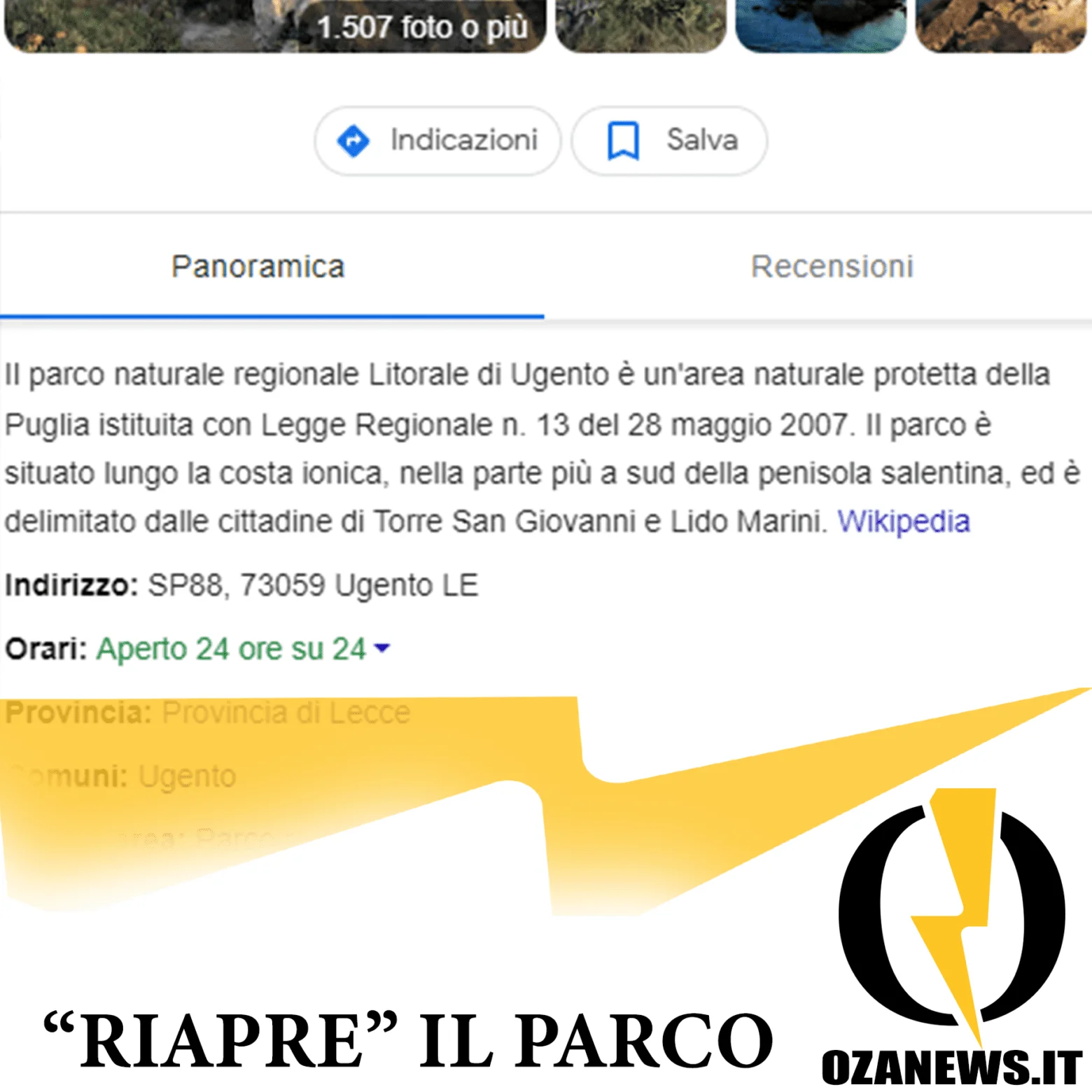 Il parco litorale di Ugento torna aperto (per Google)