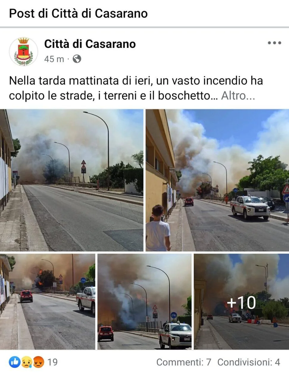 Dopo l’incendio il comunicato del sindaco di Casarano