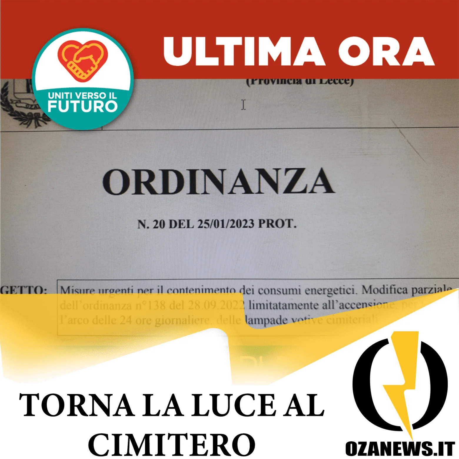 Si riaccendono le lampade votive del cimitero di Ugento