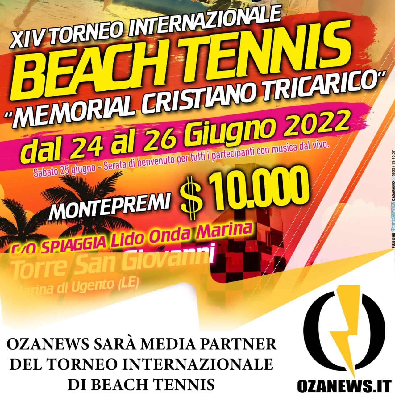 Ozanews accanto a Ugento Beach Tennis ITF per il memorial Cristiano Tricarico