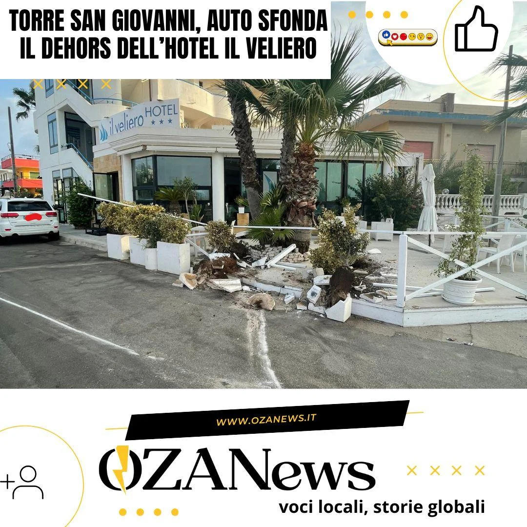 Torre San Giovanni, auto sfonda il dehors dell’hotel Il Veliero