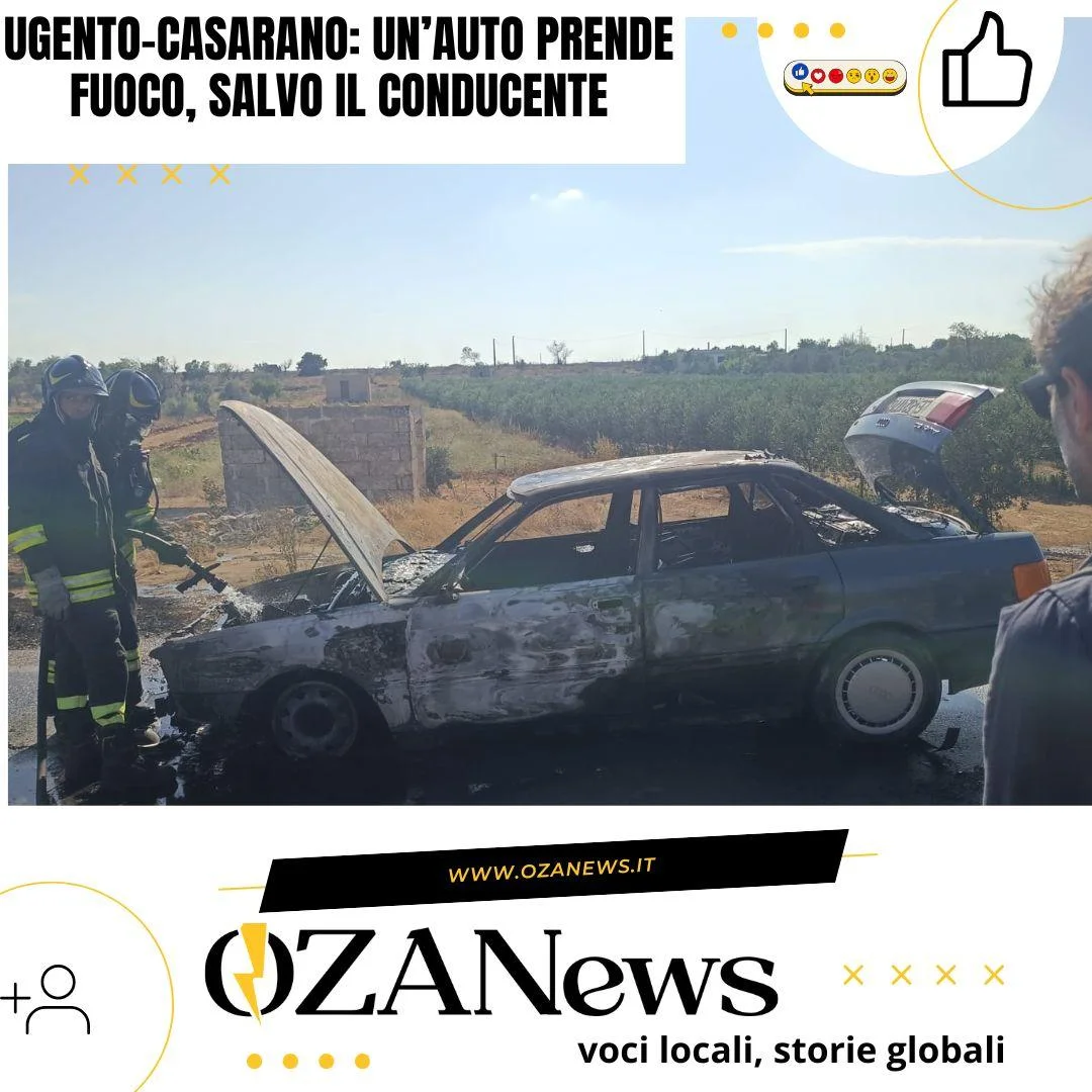 Ugento-Casarano: un’auto prende fuoco, salvo il conducente