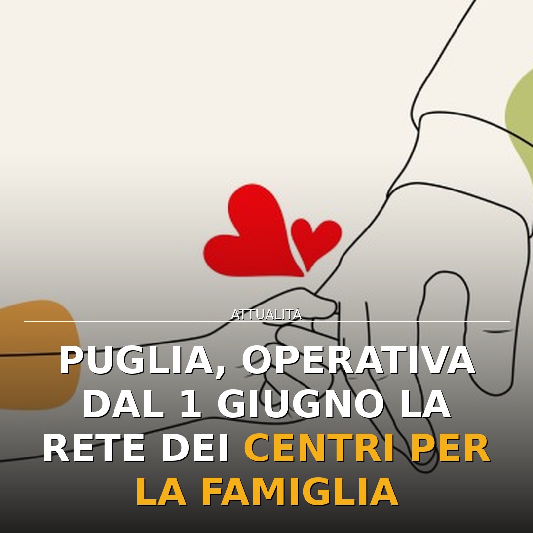 Puglia, operativa dal 1 giugno la rete dei Centri per la Famiglia