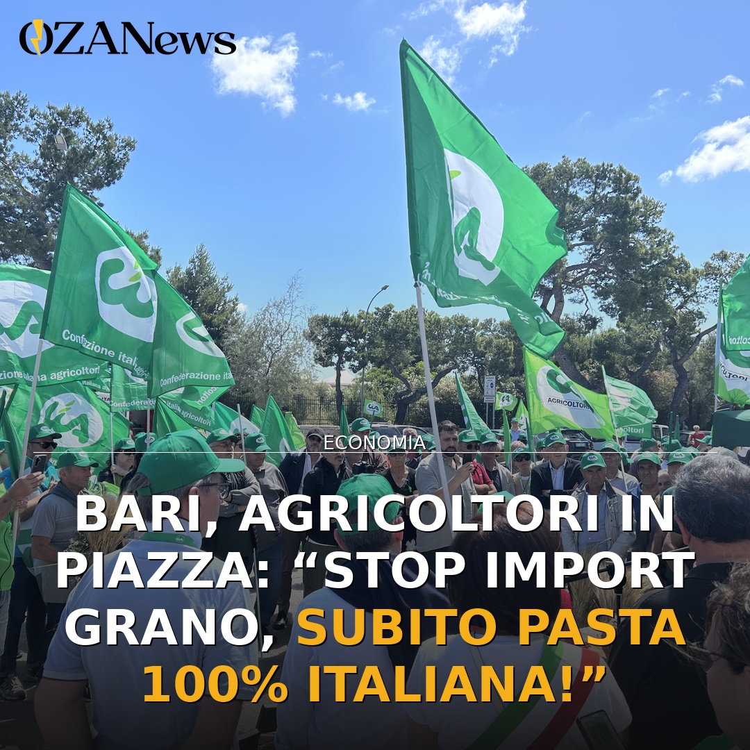 Bari, agricoltori in piazza: “Stop import grano, subito pasta 100% italiana!”