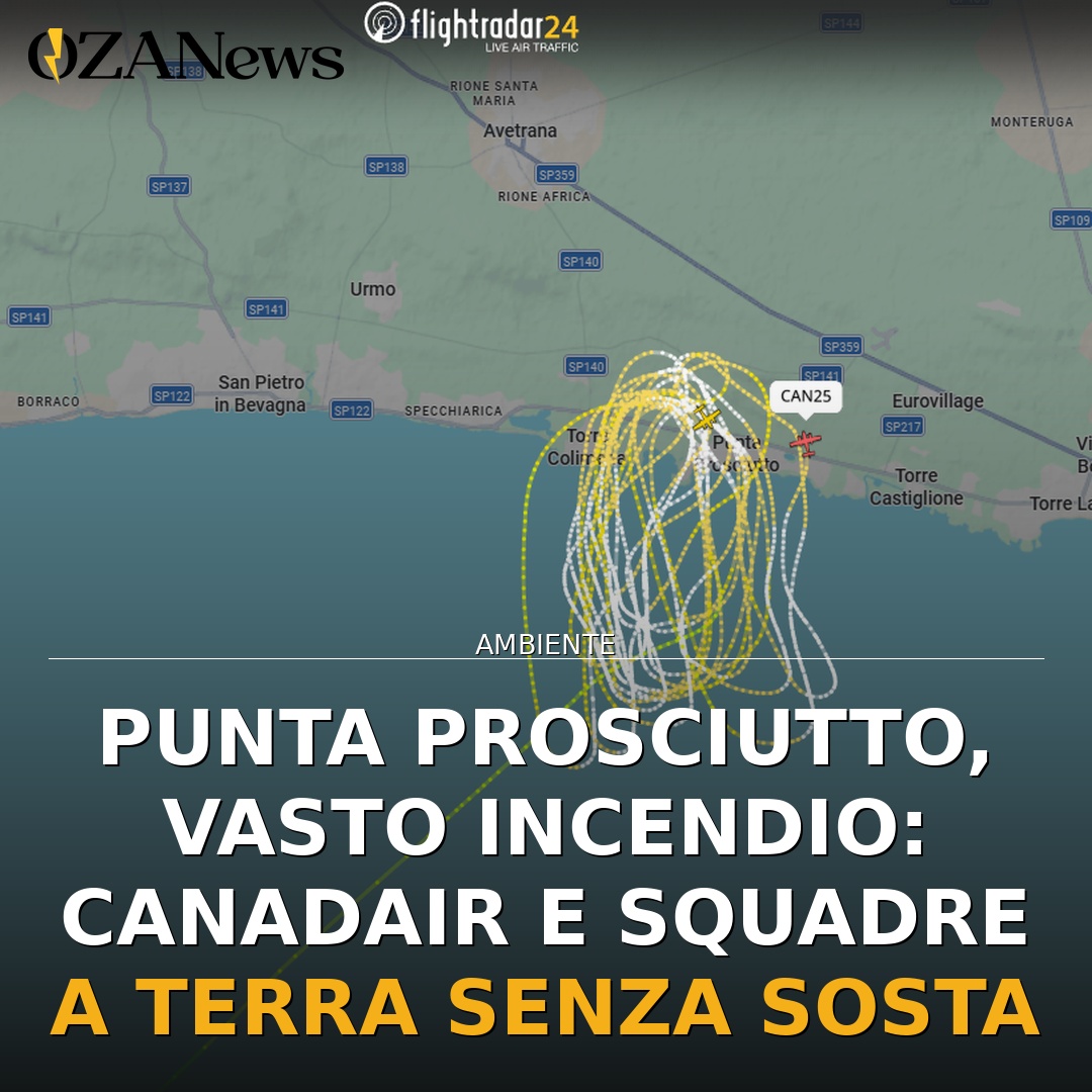 Punta Prosciutto, vasto incendio: Canadair e squadre a terra senza sosta